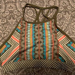Prana medium sports bra activewear green pattern